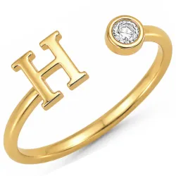 bokstav h zirkon ring i förgylld mässing