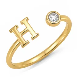 bokstav h zirkon ring i förgylld mässing