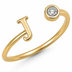 bokstav j zirkon ring i förgylld mässing