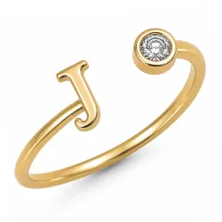bokstav j zirkon ring i förgylld mässing - My Letter