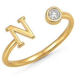 bokstav n zirkon ring i förgylld mässing - My Letter