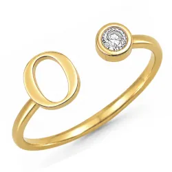 bokstav o zirkon ring i förgylld mässing