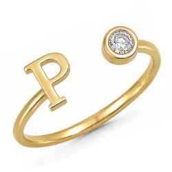 bokstav p zirkon ring i förgylld mässing