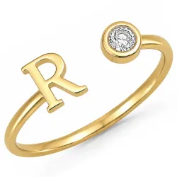 bokstav r zirkon ring i förgylld mässing - My Letter