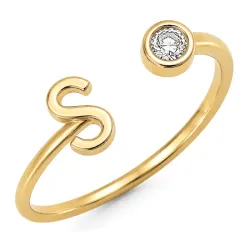 bokstav s zirkon ring i förgylld mässing - My Letter