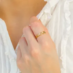 vattentät blad ring i förgyllt stål - OCEANA