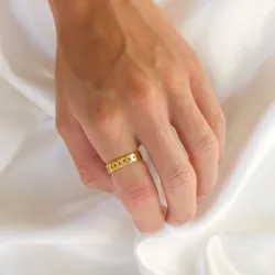 vattentät blad ring i förgyllt stål - OCEANA