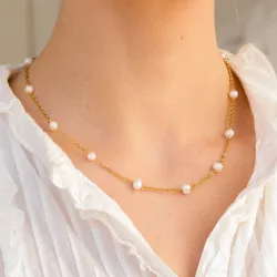 vattentät pärla halsband i förgyllt stål - OCEANA