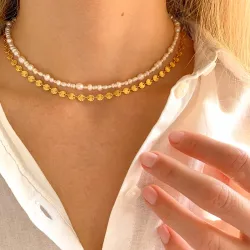 vattentät rund halsband i förgyllt stål - OCEANA