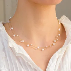 vattentät pärla halsband i förgyllt stål - OCEANA