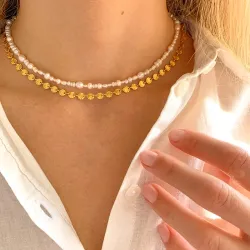 vattentät pärla halsband i förgyllt stål - OCEANA