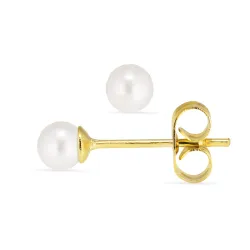 4 mm vattentät vit pärla örhängestift i förgyllt stål - OCEANA