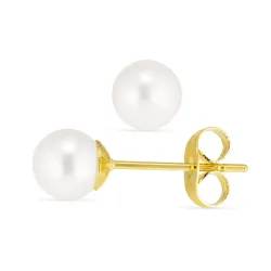 6 mm vattentät vit pärla örhängestift i förgyllt stål - OCEANA