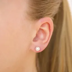 6 mm vattentät vit pärla örhängestift i förgyllt stål - OCEANA