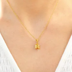 vattentät bokstav r halsband i förgyllt stål - OCEANA