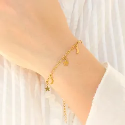 vattentät måne och stjärna armband i förgyllt stål - OCEANA