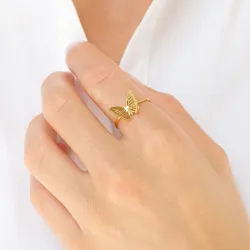 vattentät fjäril ring i förgyllt stål - OCEANA