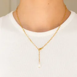 vattentät pärla halskedja med berlocker i förgyllt stål - OCEANA