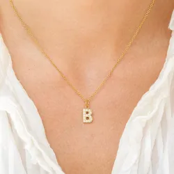 vattentät bokstav b zirkon halskedja med berlocker i förgyllt stål - OCEANA