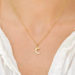 vattentät bokstav c zirkon halskedja med berlocker i förgyllt stål - OCEANA