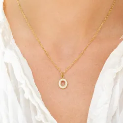 vattentät bokstav o zirkon halskedja med berlocker i förgyllt stål - OCEANA