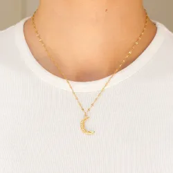 vattentät måne halskedja med berlocker i förgyllt stål - OCEANA