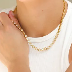 vattentät zirkon halsband i förgyllt stål - OCEANA