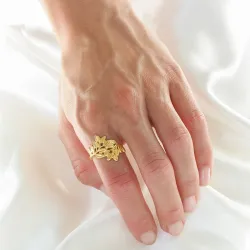 vattentät blad ring i förgyllt stål - OCEANA