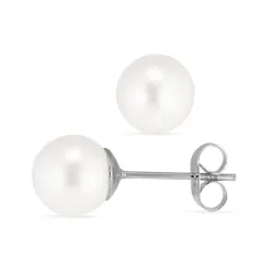 8 mm vattentät vit pärla örhängestift i stål - OCEANA