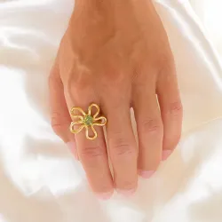 vattentät blommor grön ring i förgyllt stål - OCEANA