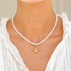 vattentät sjöstjärna halsband i förgyllt stål - OCEANA