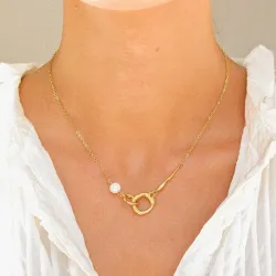 vattentät pärla halsband i förgyllt stål - OCEANA