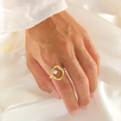 vattentät pärla ring i förgyllt stål - OCEANA