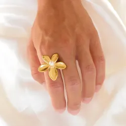 vattentät blommor justerbar ring i förgyllt stål - OCEANA