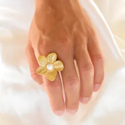 vattentät blommor ring i förgyllt stål - OCEANA