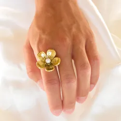 vattentät blommor justerbar ring i förgyllt stål - OCEANA