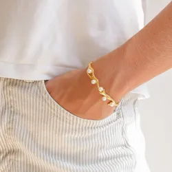 vattentät pärla armring i förgyllt stål - OCEANA