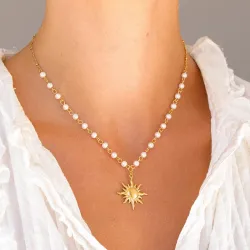vattentät sol pärla halsband i förgyllt stål - OCEANA