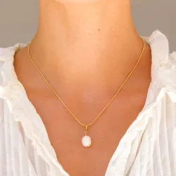 vattentät pärla halsband i förgyllt stål - OCEANA