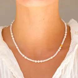 vattentät hjärta pärla halskedja med berlocker i förgyllt stål - OCEANA