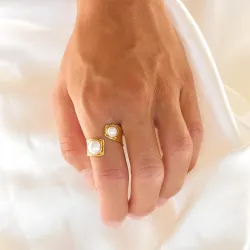 vattentät pärla ring i förgyllt stål - OCEANA