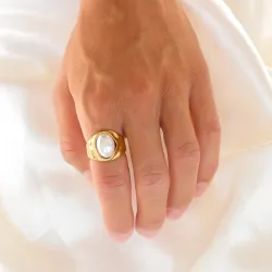 vattentät pärla ring i förgyllt stål - OCEANA