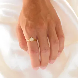 vattentät blommor zirkon justerbar ring i förgyllt stål - OCEANA