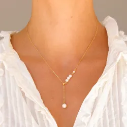 vattentät pärla halsband i förgyllt stål - OCEANA