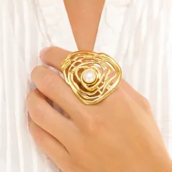 vattentät pärla ring i förgyllt stål - OCEANA