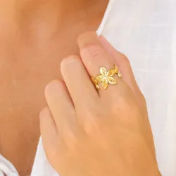 vattentät blommor ring i förgyllt stål - OCEANA