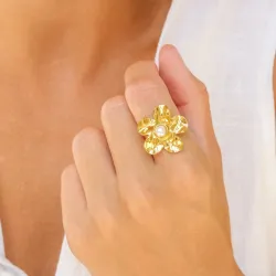 vattentät blommor ring i förgyllt stål - OCEANA