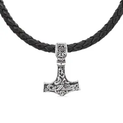 vattentät tors hammare halsband i läder med hängen i stål - OCEANA