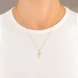 vattentät kors vit zirkon halsband i förgyllt stål - OCEANA