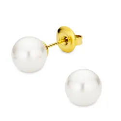 8 mm vattentät pärla örhängestift i förgyllt stål - OCEANA